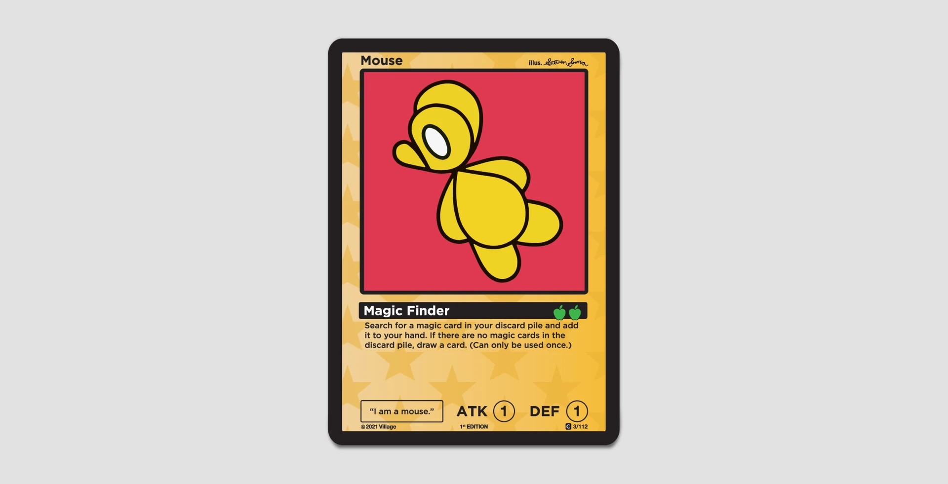 Village Mice collectible card typography and gameplay layout