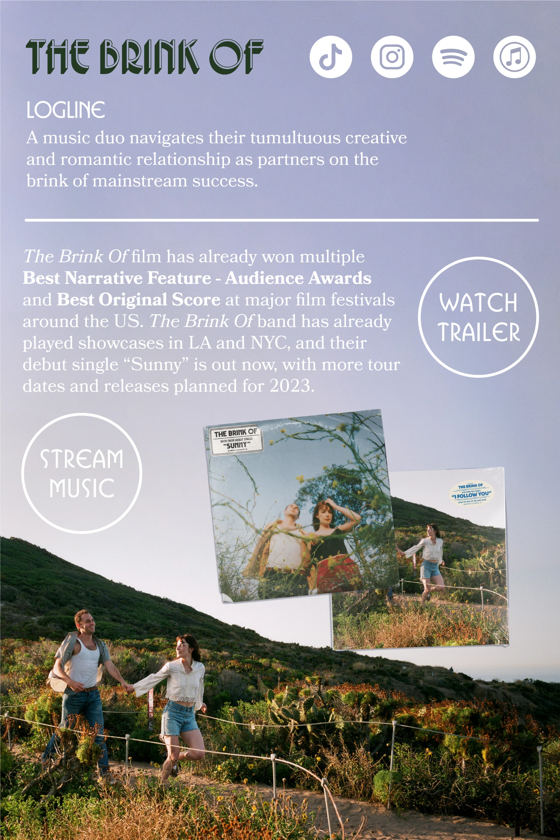 The Brink Of promotional graphic with film synopsis and soundtrack artwork
