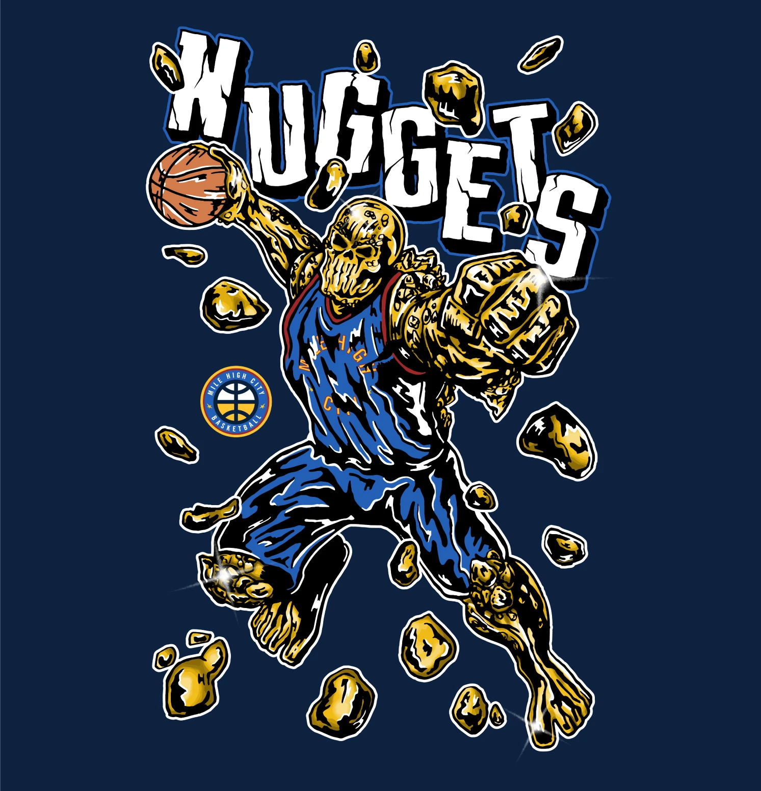 Denver Nuggets illustrated apparel graphic for Warren Lotas