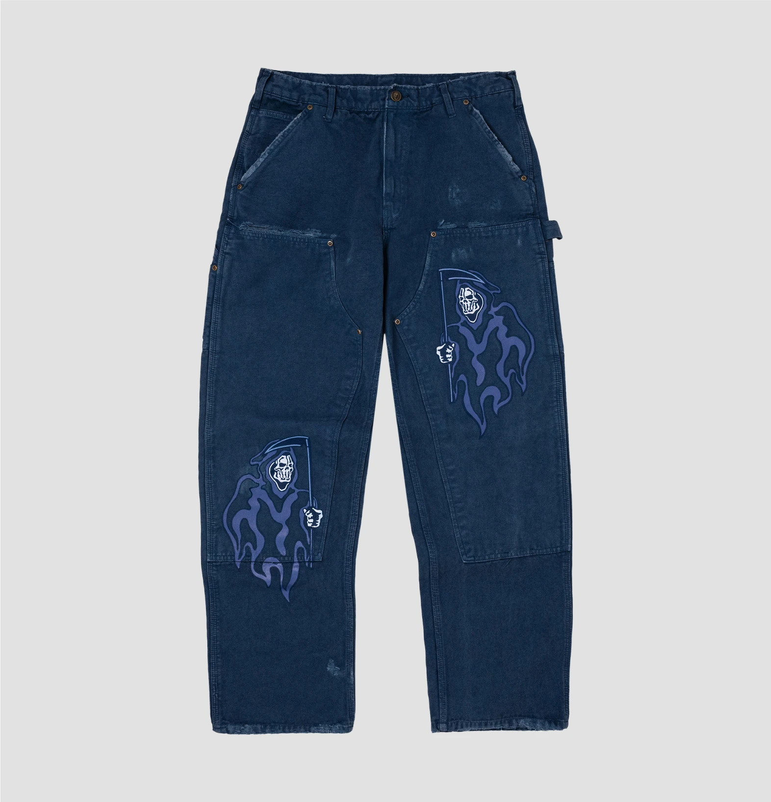 Blue Warren Lotas pants with illustrated side details