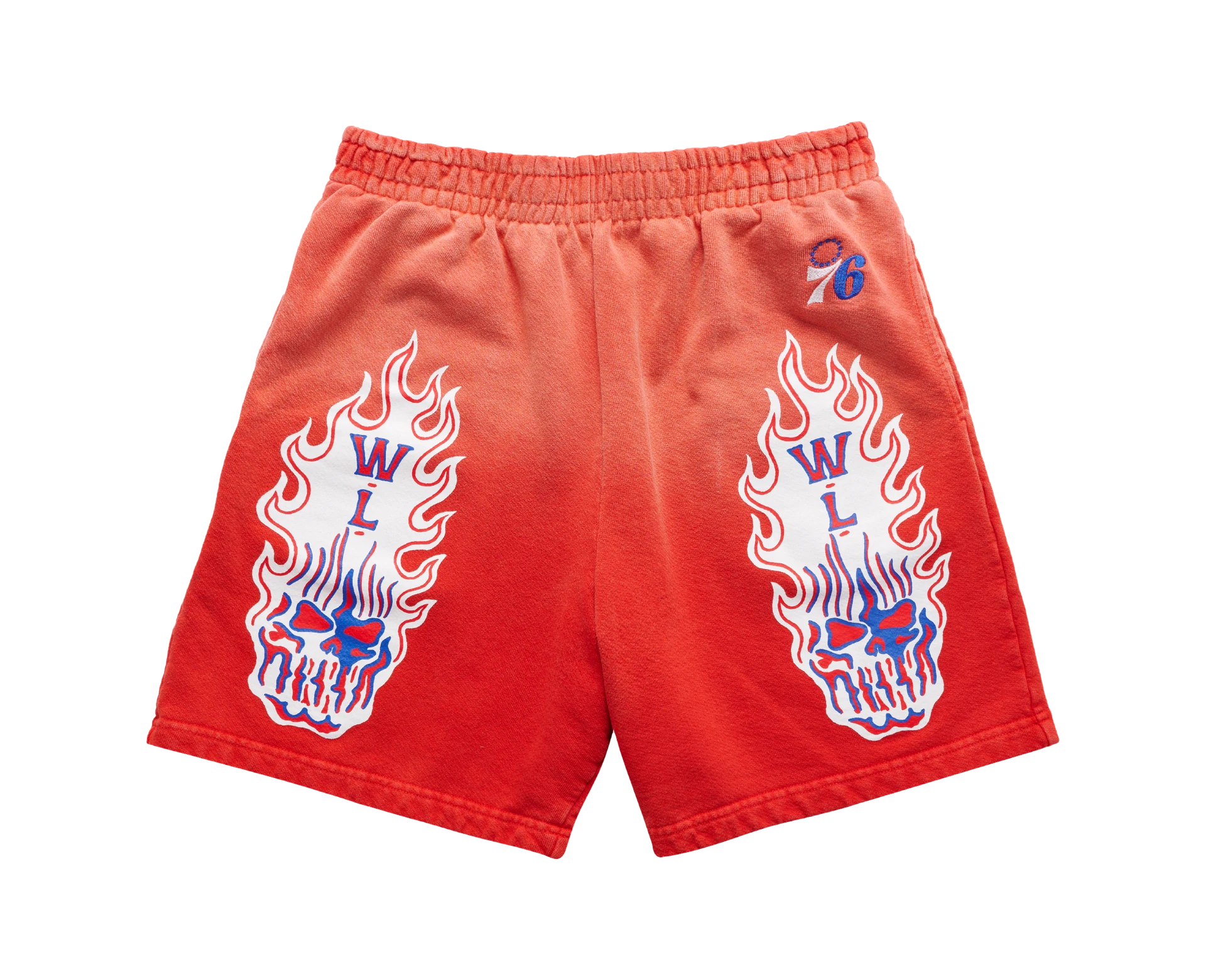 Red Warren Lotas basketball shorts with illustrated side panels