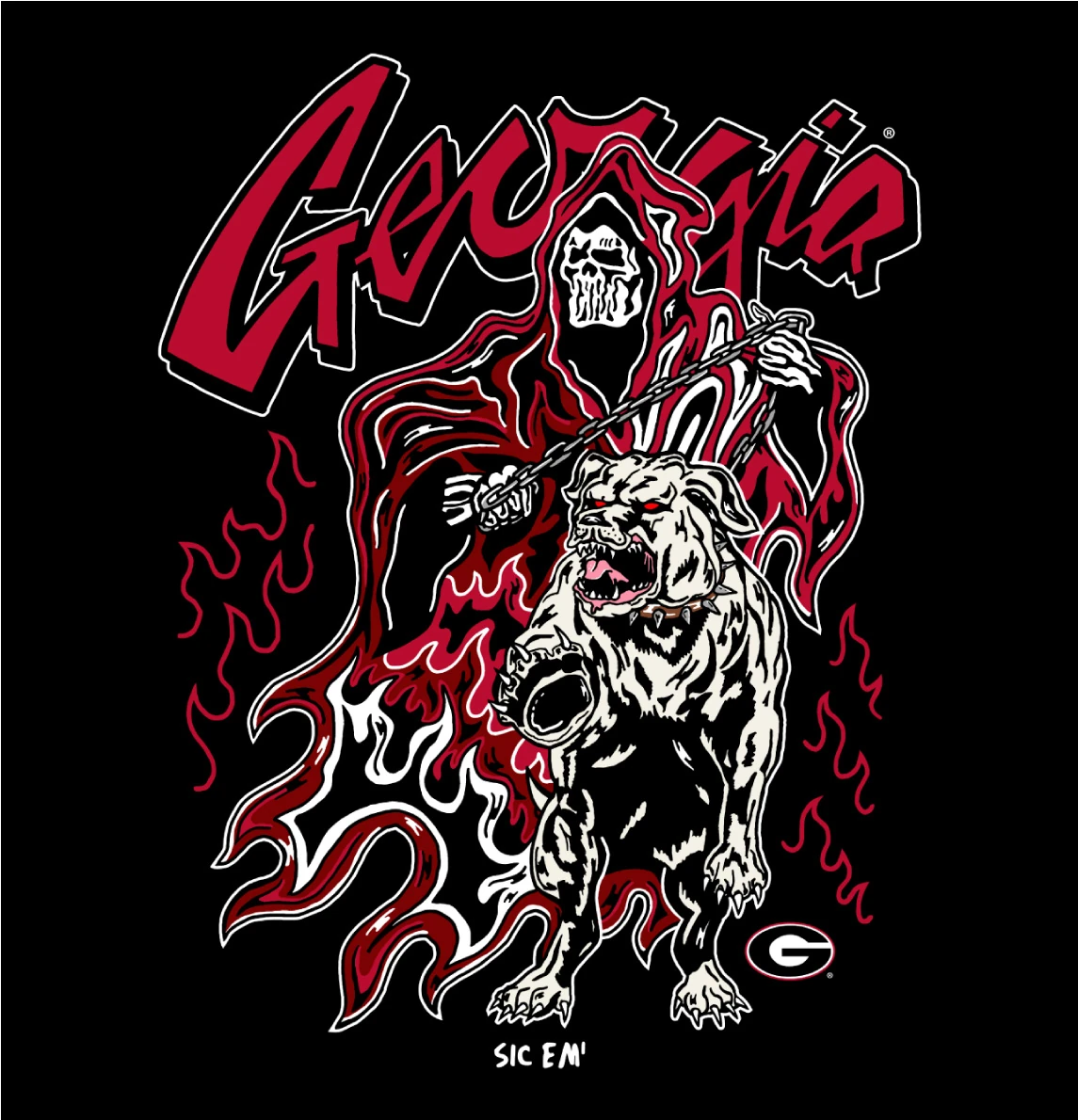 Red and black Georgia sports illustration by Joey Krieger for Warren Lotas