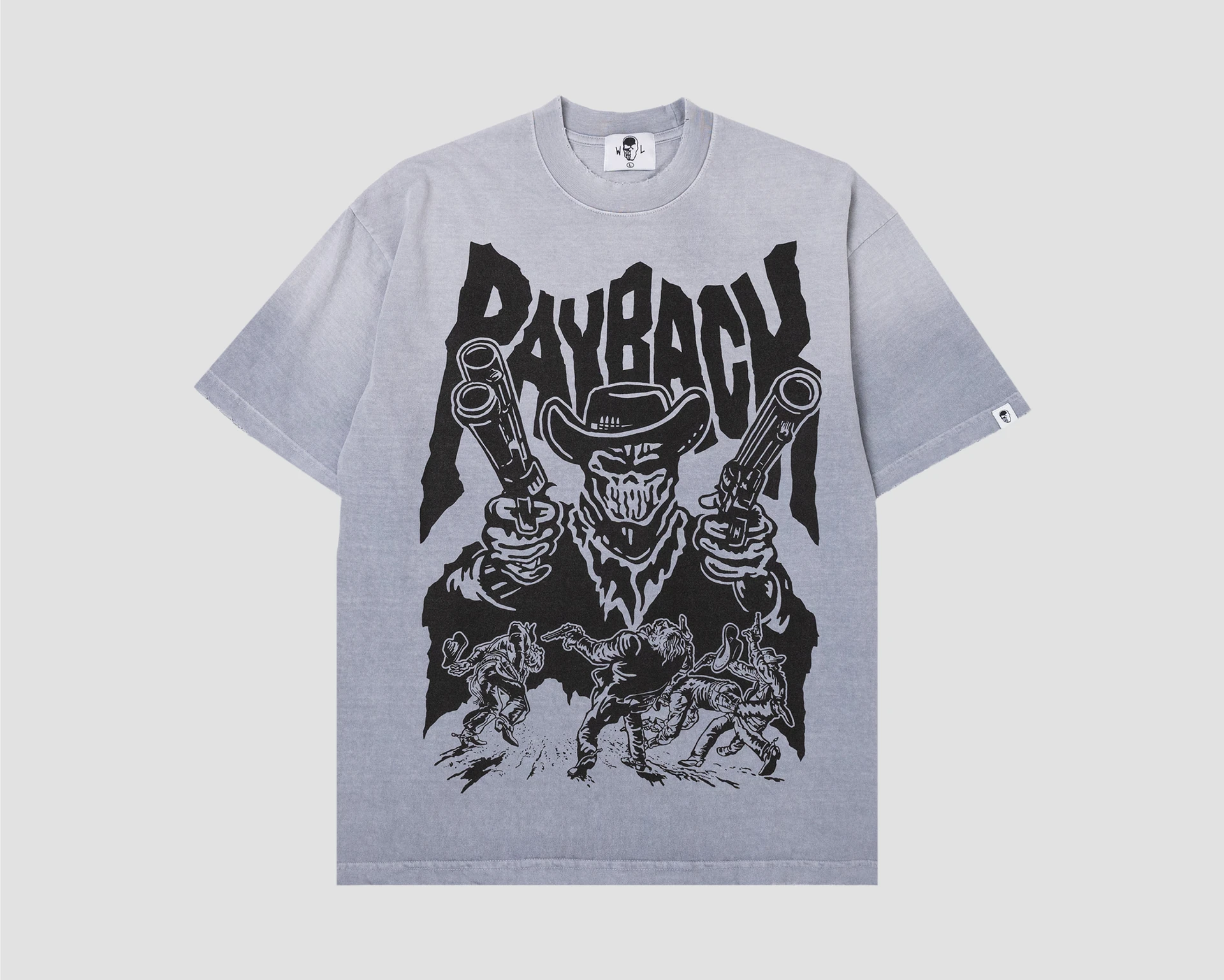Gray Warren Lotas Payback T-shirt with skeletal cowboy illustration
