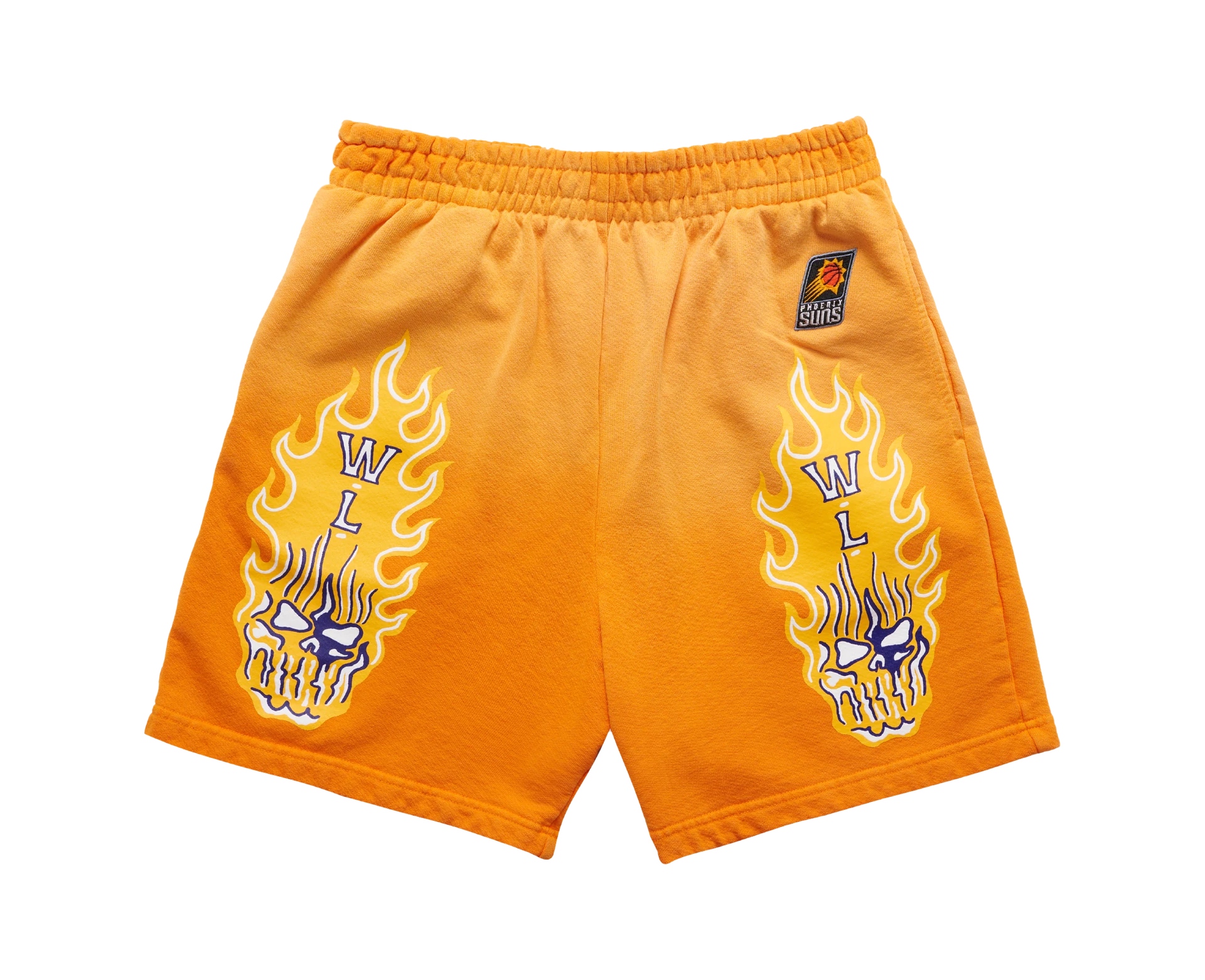 Yellow Warren Lotas basketball shorts with illustrated side panels