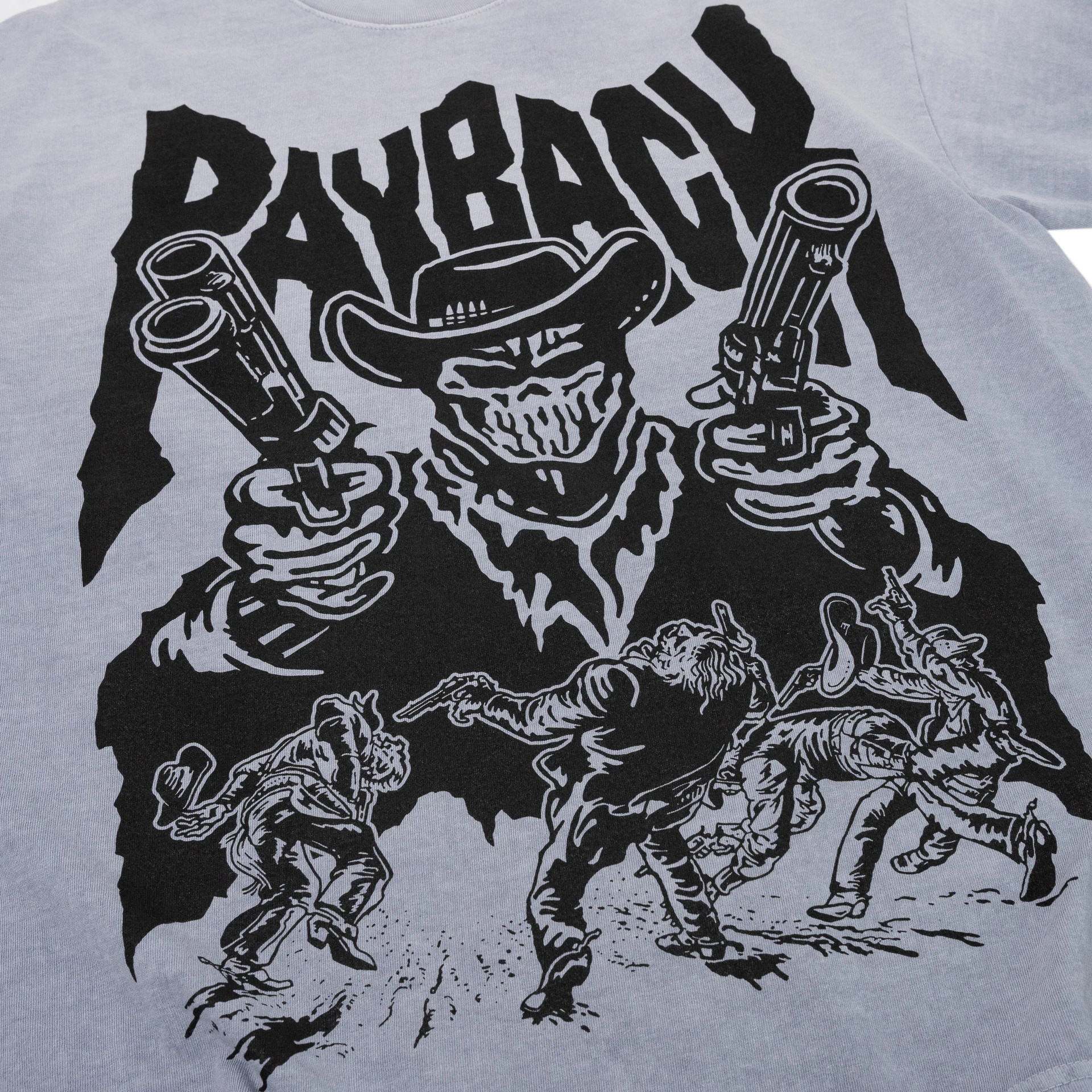 Payback illustration showing a skeletal cowboy with two revolvers for Warren Lotas